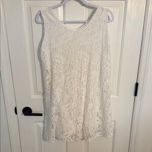 White Lace Cotton Blend Shift Dress